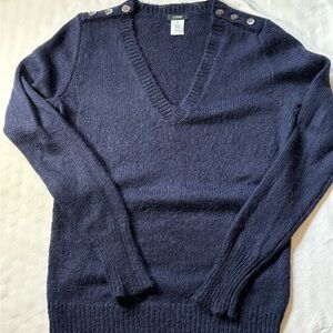 Navy jcrew neck sweater with button detail